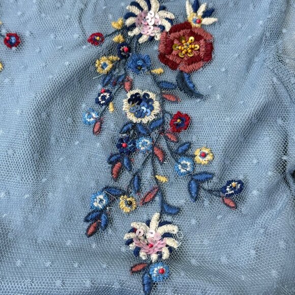 Zara Embroidered Tulle Dress Blue Floral Girls 6 - Picture 8 of 12